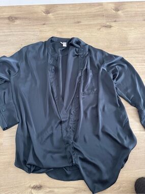 H&M Satin Button-Up Blouse in Charcoal